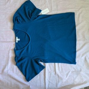 Teal Blue Green  Ribbed Blouse Top